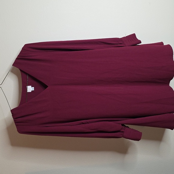 A New Day burgundy puff sleeves v neck midi - Picture 3 of 4